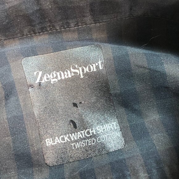 Zegna Sport Black Watch Shirt Men's M Black Brown Gingham Plaid Twisted‎ Cotton - Picture 3 of 16
